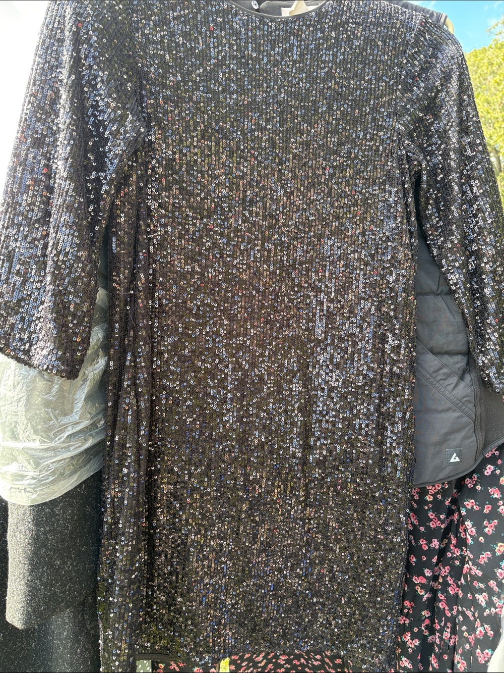 H&M Black Sequin Long Sleeve Shift Dress